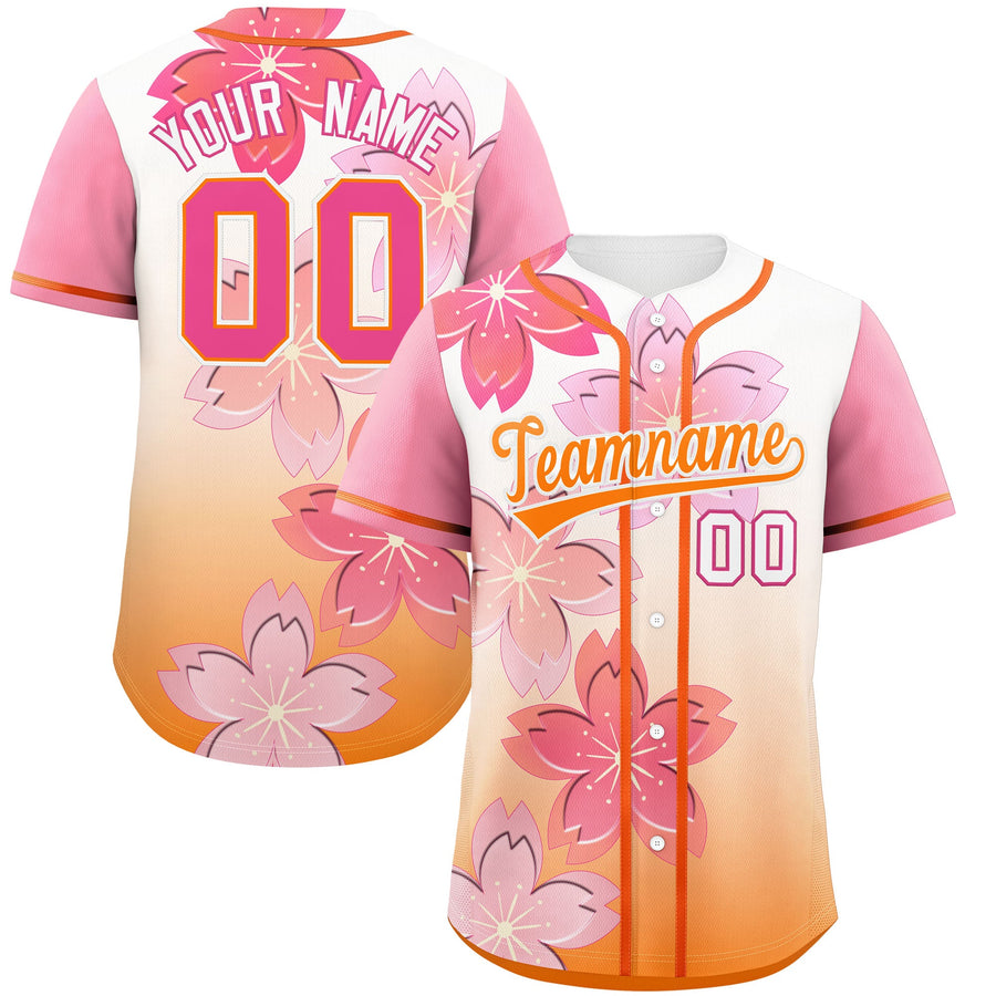 Custom Gold Orange Pink Cherry Blossom Graffiti Pattern Baseball Jersey | BuyFootballJersey