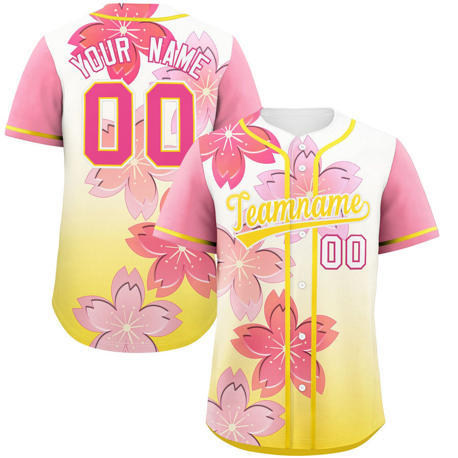 Custom Gold Pink Cherry Blossom Graffiti Pattern Baseball Jersey | BuyFootballJersey