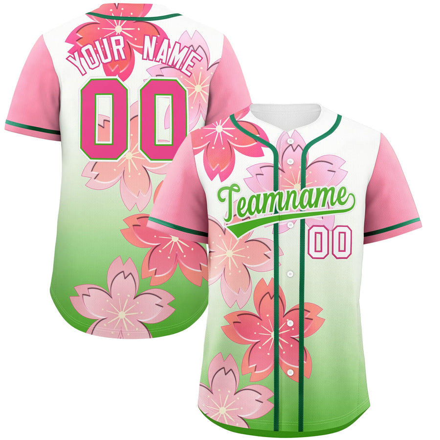 Custom Light Green Pink Cherry Blossom Graffiti Pattern Baseball Jersey | BuyFootballJersey