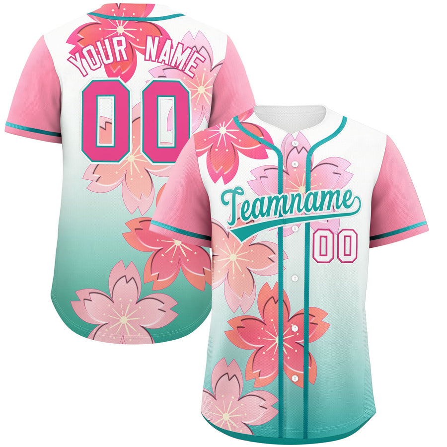Custom Aqua Pink Cherry Blossom Graffiti Pattern Baseball Jersey | BuyFootballJersey
