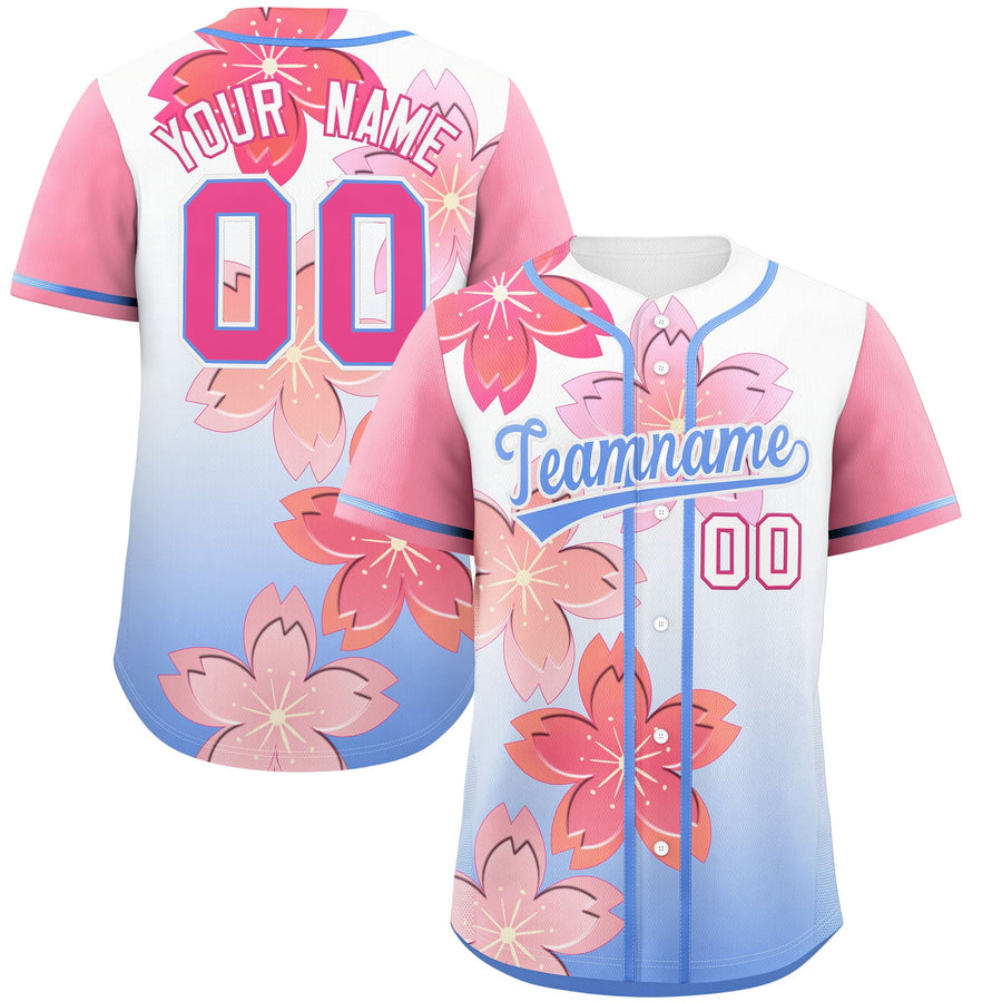 Custom Light Blue Pink Cherry Blossom Graffiti Pattern Baseball Jersey | BuyFootballJersey