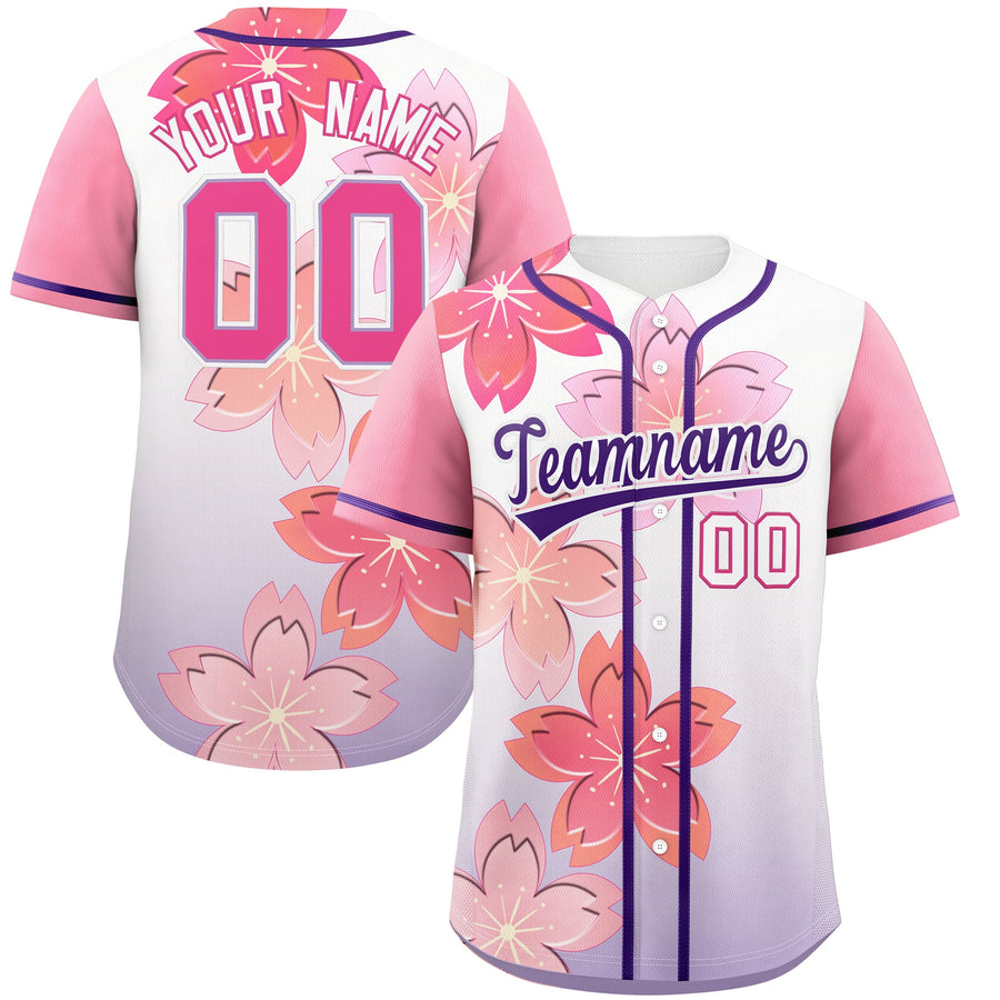 Custom Purple Pink Cherry Blossom Graffiti Pattern Baseball Jersey | BuyFootballJersey
