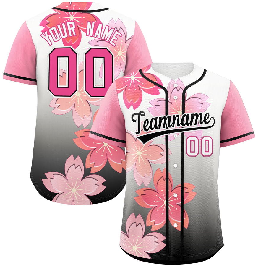 Custom Black Pink Cherry Blossom Graffiti Pattern Baseball Jersey | BuyFootballJersey