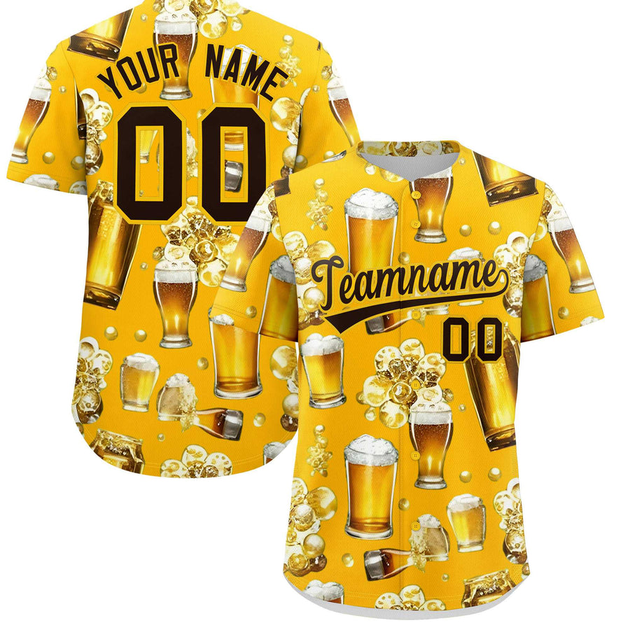 Custom Yellow Personalized Beer Day Shirt Parties Baseball Jersey | BuyFootballJersey