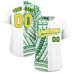 Custom White Kelly Green Split Fashion Tribal Pattern Baseball Jersey | BuyFootballJersey