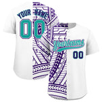 Custom White Purple Split Fashion Tribal Pattern Baseball Jersey | BuyFootballJersey