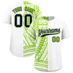 Custom White Neon Green Split Fashion Tribal Pattern Baseball Jersey | BuyFootballJersey