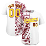 Custom White Crimson Split Fashion Tribal Pattern Baseball Jersey | BuyFootballJersey