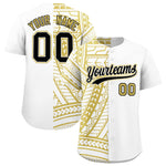 Custom White Old Gold Split Fashion Tribal Pattern Baseball Jersey | BuyFootballJersey