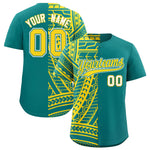 Custom Aqua Gold Split Fashion Tribal Pattern Baseball Jersey | BuyFootballJersey
