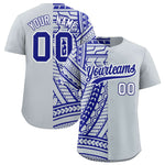 Custom Silver Royal Split Fashion Tribal Pattern Baseball Jersey | BuyFootballJersey