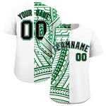 Custom White Kelly Green Split Fashion Tribal Pattern Baseball Jersey | BuyFootballJersey