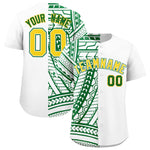 Custom White Kelly Green Split Fashion Tribal Pattern Baseball Jersey | BuyFootballJersey