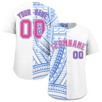 Custom White Light Blue Split Fashion Tribal Pattern Baseball Jersey | BuyFootballJersey