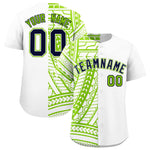 Custom White Neon Green Split Fashion Tribal Pattern Baseball Jersey | BuyFootballJersey