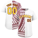 Custom White Crimson Split Fashion Tribal Pattern Baseball Jersey | BuyFootballJersey