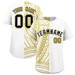 Custom White Old Gold Split Fashion Tribal Pattern Baseball Jersey | BuyFootballJersey