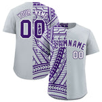Custom Silver Purple Split Fashion Tribal Pattern Baseball Jersey | BuyFootballJersey