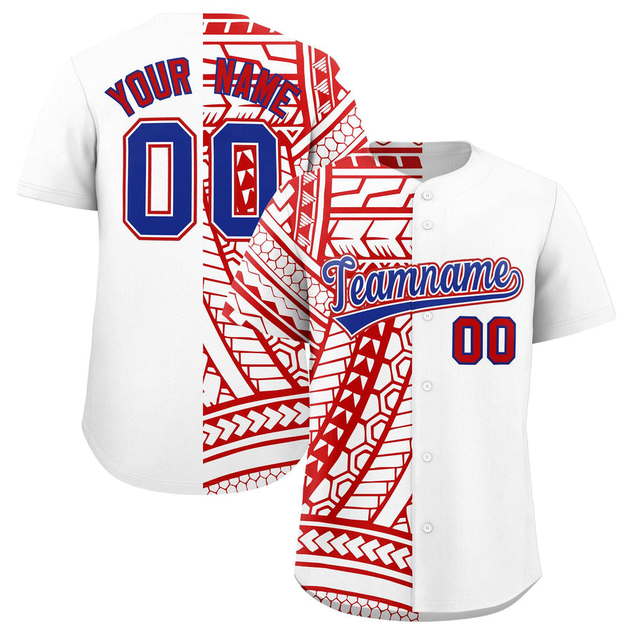 Custom White Red Split Fashion Tribal Pattern Baseball Jersey | BuyFootballJersey