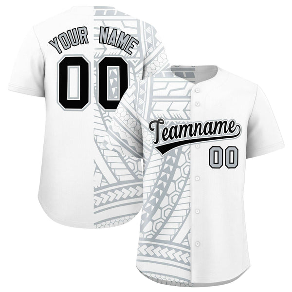 Custom White Silver Split Fashion Tribal Pattern Baseball Jersey | BuyFootballJersey
