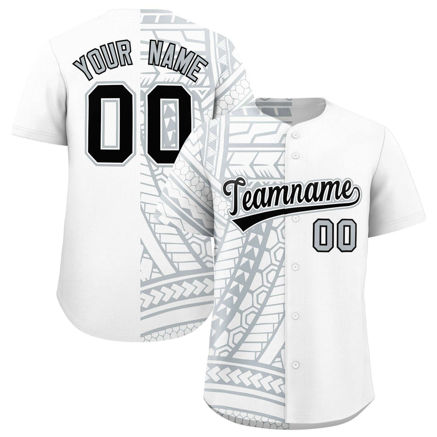 Custom White Silver Split Fashion Tribal Pattern Baseball Jersey | BuyFootballJersey
