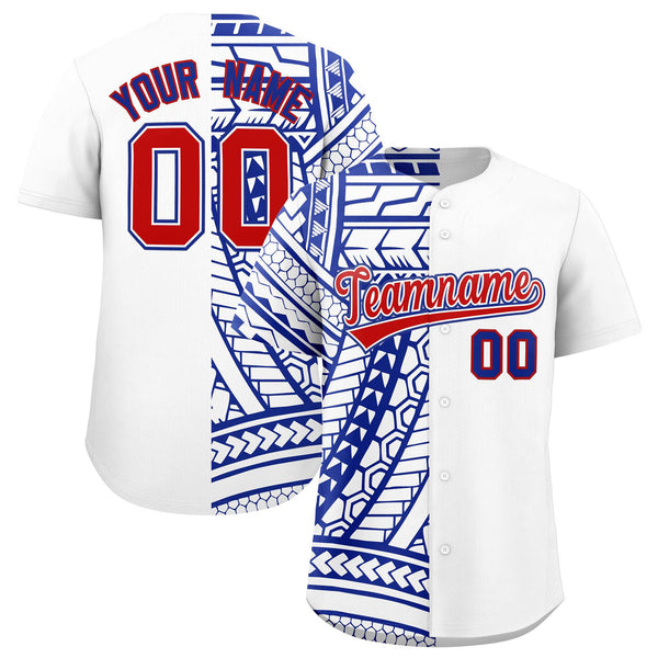 Custom White Royal Split Fashion Tribal Pattern Baseball Jersey | BuyFootballJersey