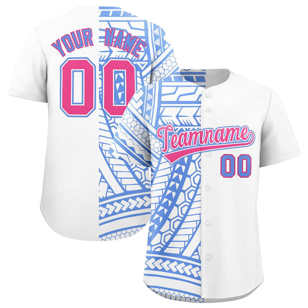 Custom White Light Blue Split Fashion Tribal Pattern Baseball Jersey | BuyFootballJersey