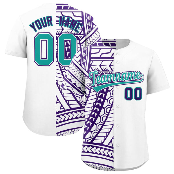 Custom White Purple Split Fashion Tribal Pattern Baseball Jersey | BuyFootballJersey