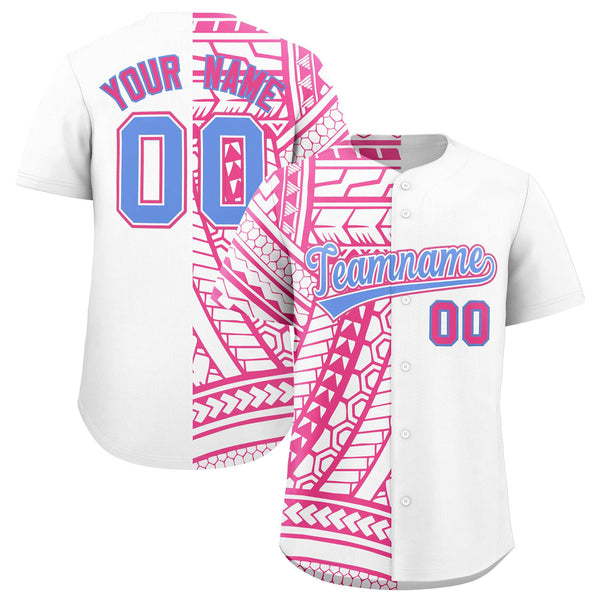 Custom White Pink Split Fashion Tribal Pattern Baseball Jersey | BuyFootballJersey