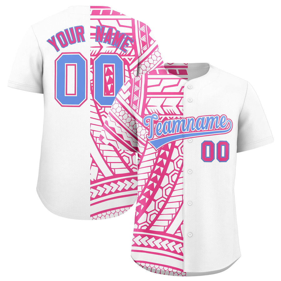 Custom White Pink Split Fashion Tribal Pattern Baseball Jersey | BuyFootballJersey