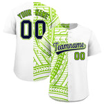 Custom White Neon Green Split Fashion Tribal Pattern Baseball Jersey | BuyFootballJersey