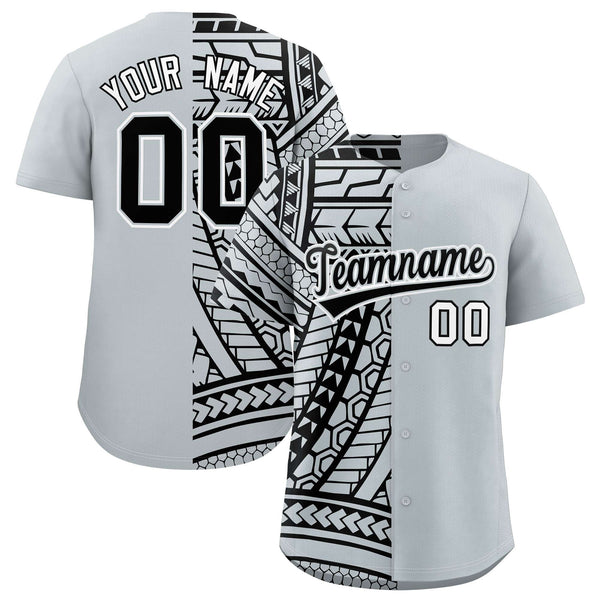 Custom Silver Black Split Fashion Tribal Pattern Baseball Jersey | BuyFootballJersey