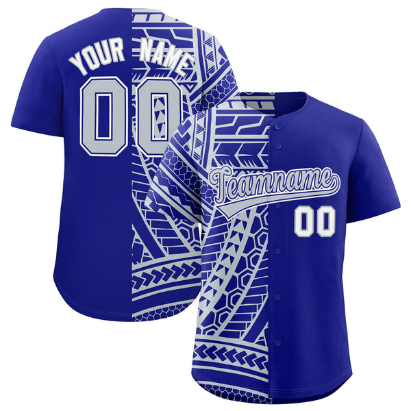 Custom Royal Silver Split Fashion Tribal Pattern Baseball Jersey | BuyFootballJersey