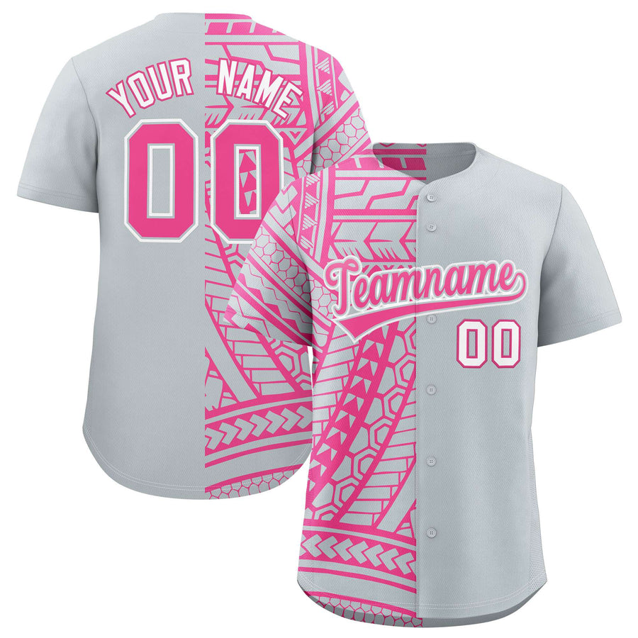 Custom Silver Pink Split Fashion Tribal Pattern Baseball Jersey | BuyFootballJersey