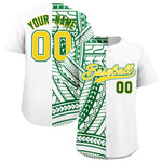 Custom White Kelly Green Split Fashion Tribal Pattern Baseball Jersey | BuyFootballJersey