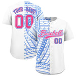 Custom White Light Blue Split Fashion Tribal Pattern Baseball Jersey | BuyFootballJersey