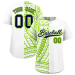 Custom White Neon Green Split Fashion Tribal Pattern Baseball Jersey | BuyFootballJersey