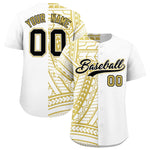 Custom White Old Gold Split Fashion Tribal Pattern Baseball Jersey | BuyFootballJersey