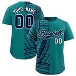 Custom Aqua Navy Split Fashion Tribal Pattern Baseball Jersey | BuyFootballJersey