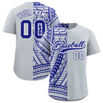 Custom Silver Royal Split Fashion Tribal Pattern Baseball Jersey | BuyFootballJersey