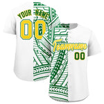 Custom White Kelly Green Split Fashion Tribal Pattern Baseball Jersey | BuyFootballJersey