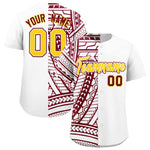 Custom White Crimson Split Fashion Tribal Pattern Baseball Jersey | BuyFootballJersey