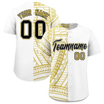 Custom White Old Gold Split Fashion Tribal Pattern Baseball Jersey | BuyFootballJersey