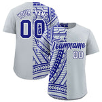 Custom Silver Royal Split Fashion Tribal Pattern Baseball Jersey | BuyFootballJersey