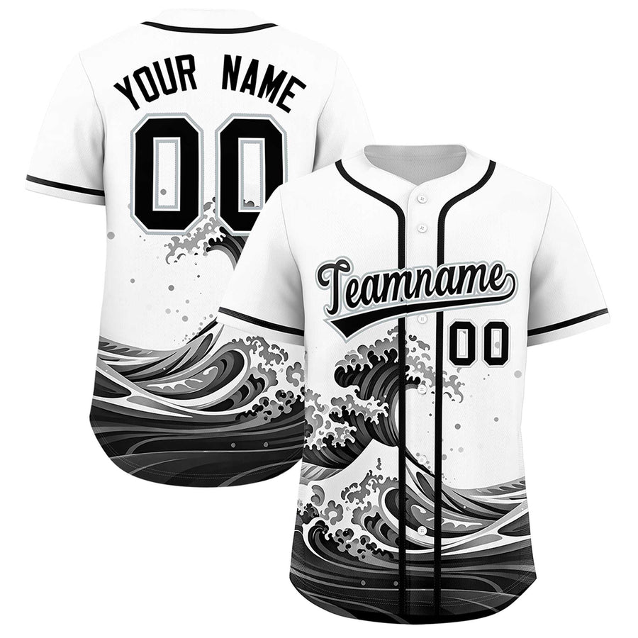 Custom White Wave Graffiti Pattern Baseball Jersey | BuyFootballJersey