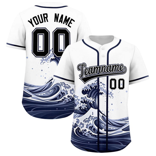 Custom White Wave Graffiti Pattern Baseball Jersey | BuyFootballJersey