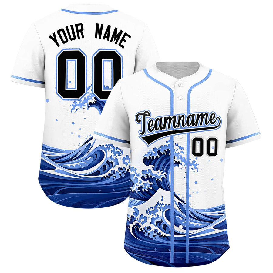 Custom White Wave Graffiti Pattern Baseball Jersey | BuyFootballJersey