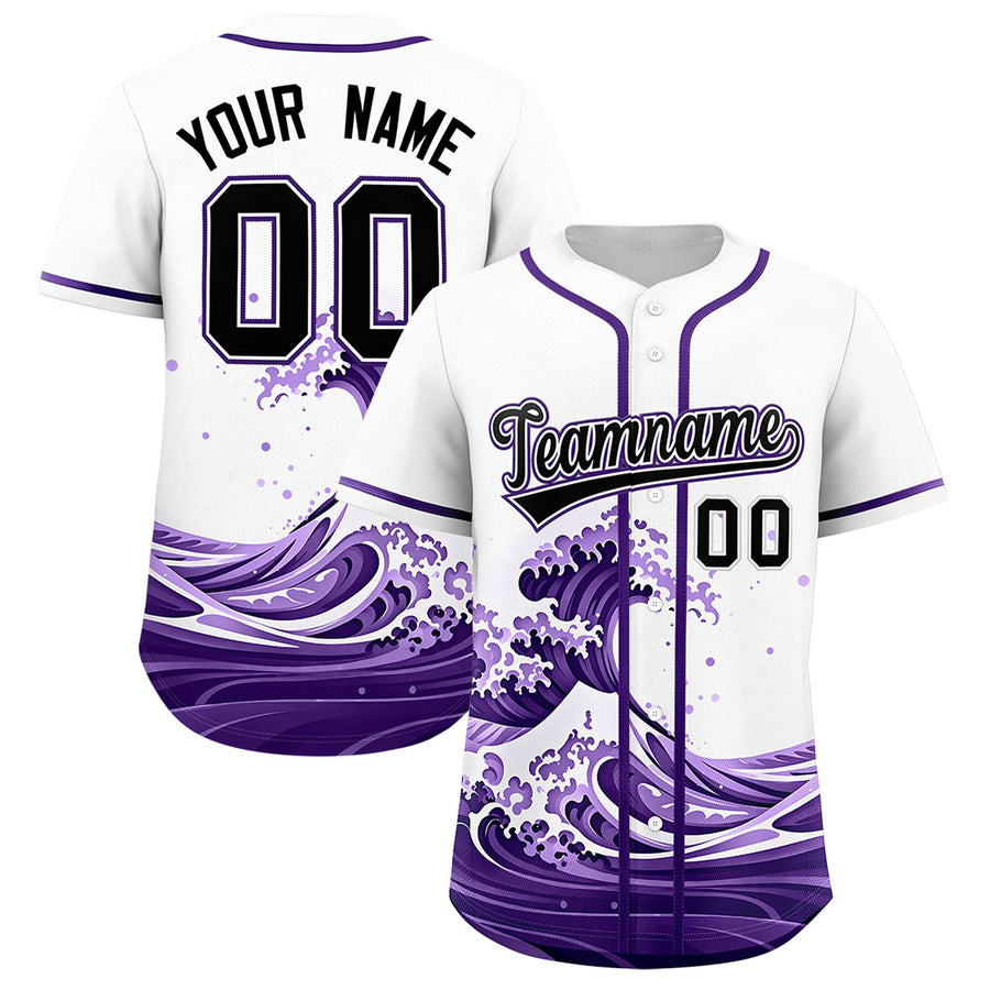 Custom White Wave Graffiti Pattern Baseball Jersey | BuyFootballJersey