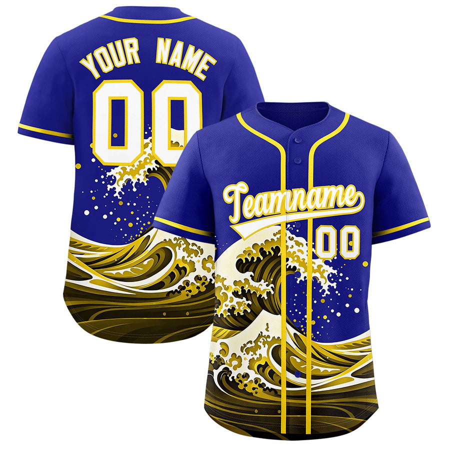 Custom Royal Wave Graffiti Pattern Baseball Jersey | BuyFootballJersey