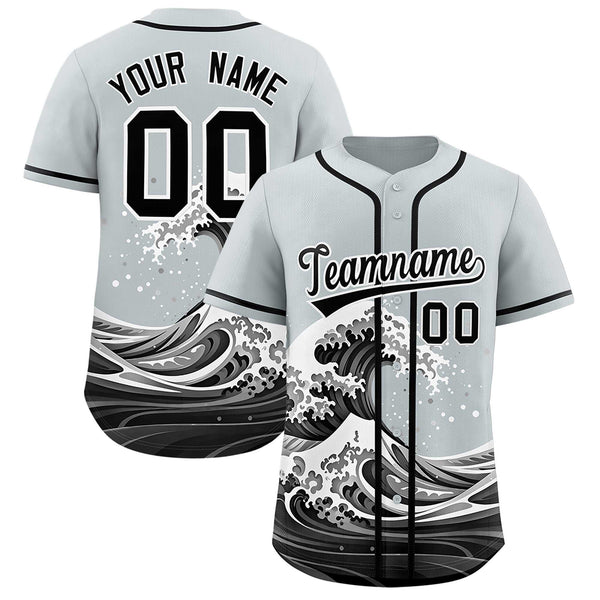 Custom Silver Wave Graffiti Pattern Baseball Jersey | BuyFootballJersey